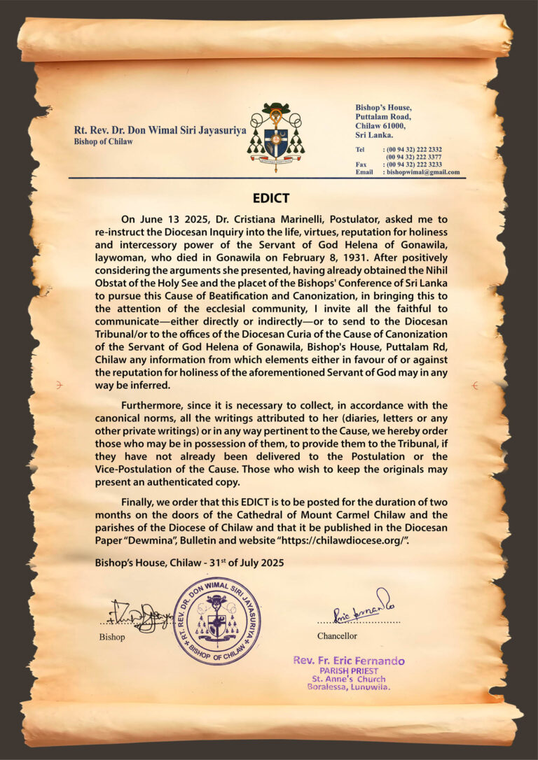 The EDICT for the Servant of God, Helena of Gonawila